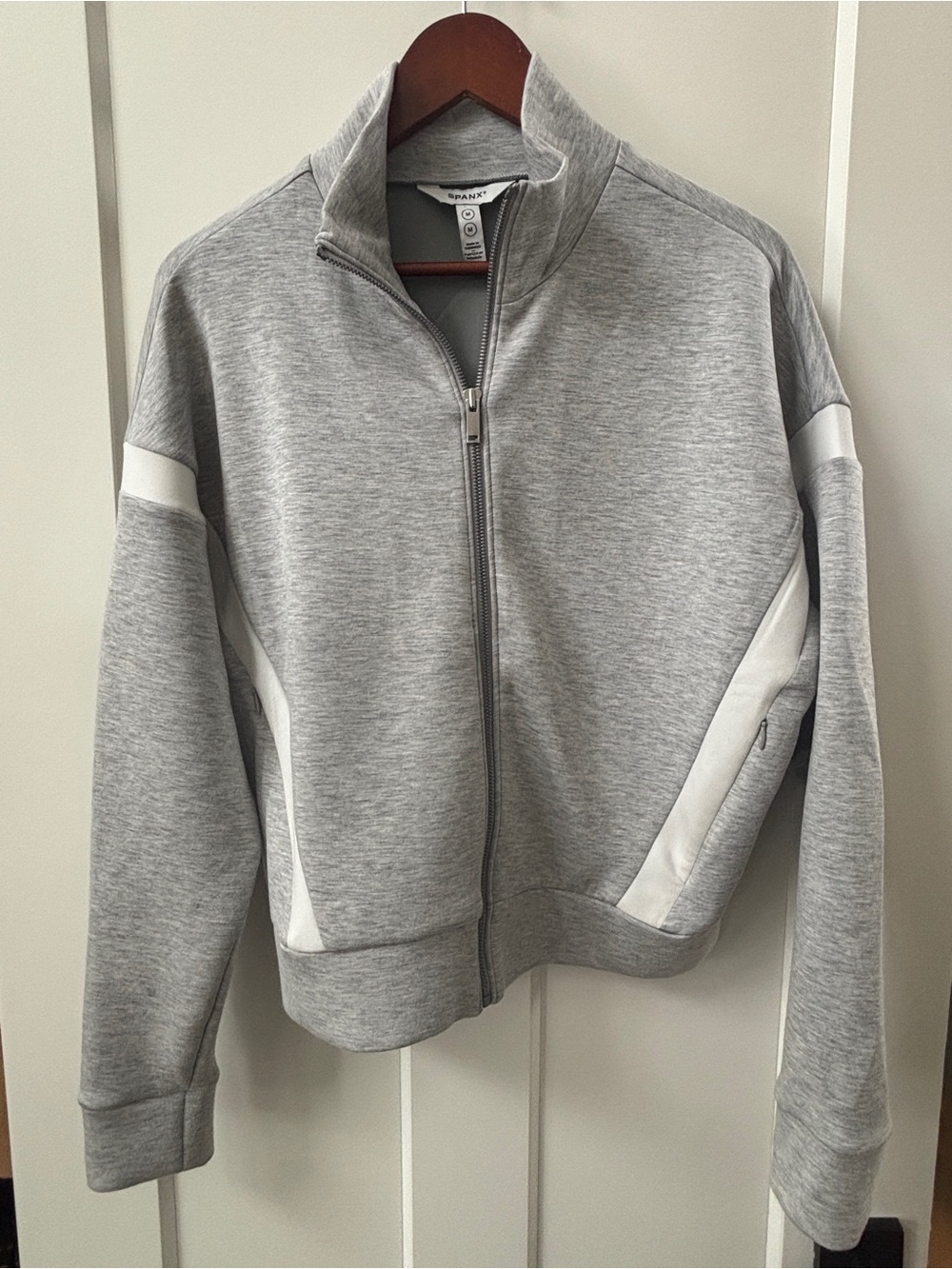 SPANX Heather Gray Full-Zip Jacket with White Panels